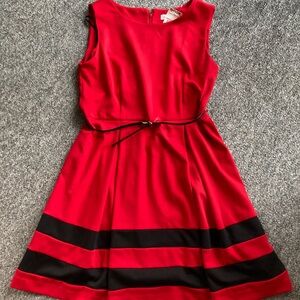 Red Sleeveless Dress with Black Stripes